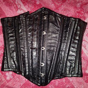 Playgirl Black Brocade Faux Leather Underbust Corset - 22 Inches